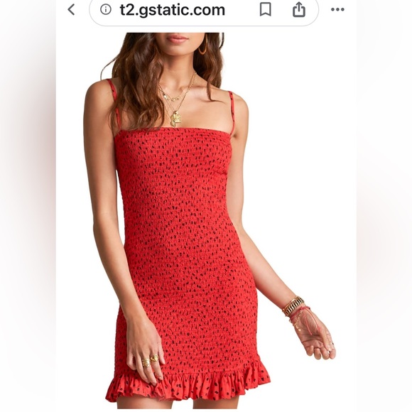 Sincerely Jules+Billabong Strappy Rio Red & Black Smocked Ruffle Hem Mini Dress - Picture 4 of 11